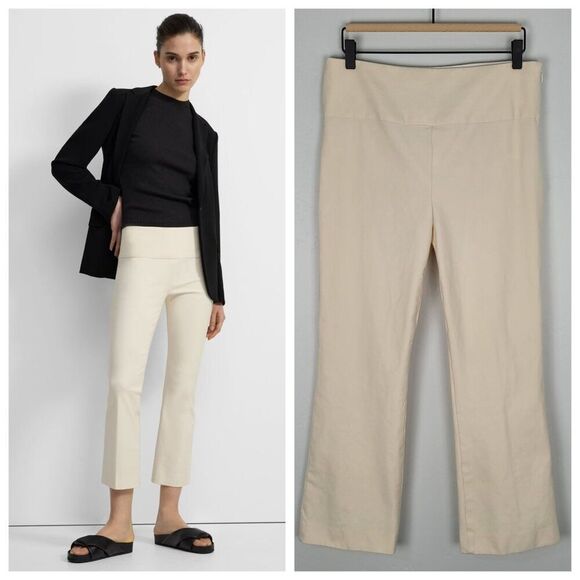 Theory Yoke Pant in Eco Stretch Cotton Kick Flare Cropped Ivory Size 8 - Picture 1 of 13